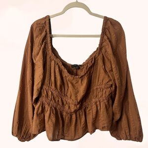 J.Crew Reimagined Cotton Cropped Blouse | Size 2X | Brown Boho Blouse